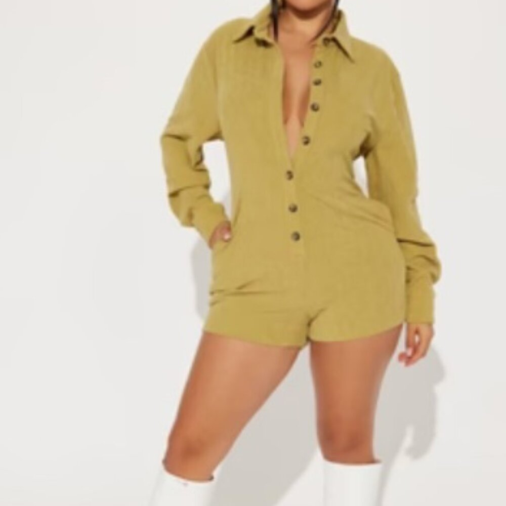 Feel The Passion Corduroy Romper - Chartreuse Size: M